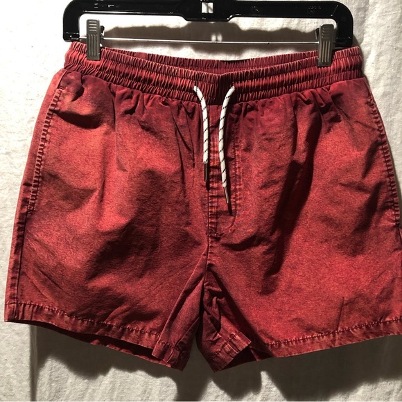 NWT New Look burgundy acid wash swim trunks drawstring waist no lining S - Picture 1 of 8